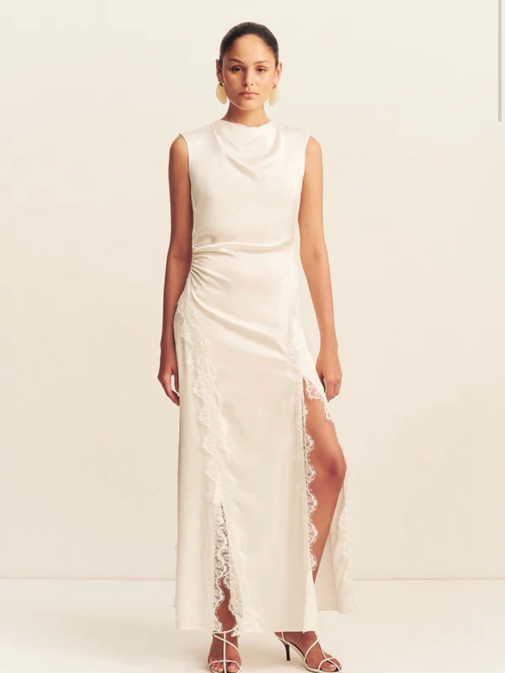 Shona Joy Cream Lace-Trim Maxi Dress